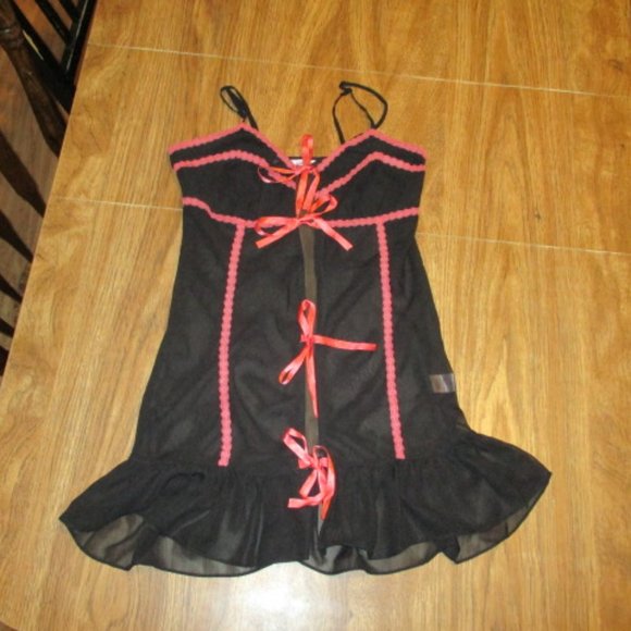 Bundle 3 for $15 - Black and Pink Tie Front Sheer Nightie - Picture 1 of 3